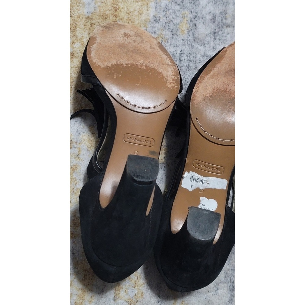 Coach Women's‎ Tristen Black Suede Tassel Peep Toe Heel Pumps Size 8 B - Picture 6 of 9